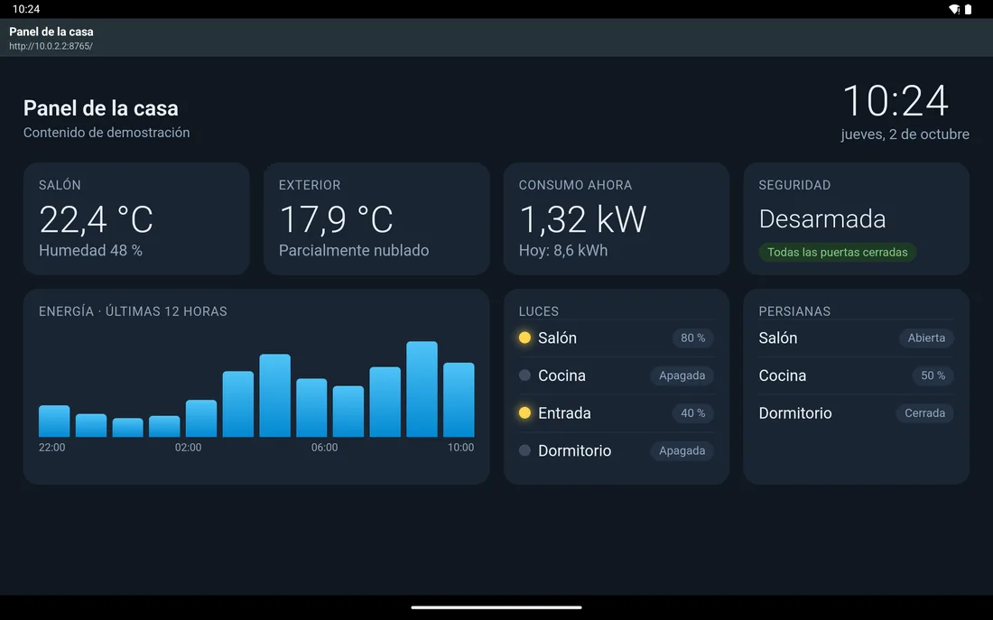 Panel con la barra superior de título y dirección