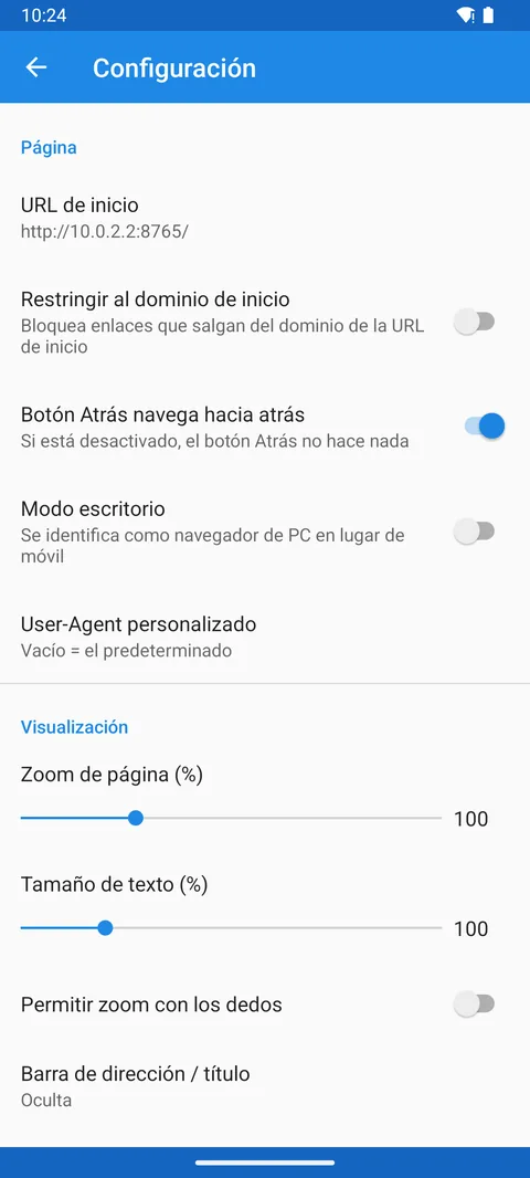 Menú de configuración en un teléfono